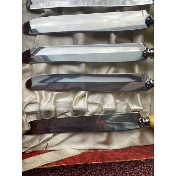 Rare VTG Glo-Hill FAUX STAG BONE And BAKELIGHT DINKEE KNIVES Boxed Set 6 - Picture 10 of 12